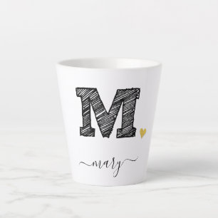 Retro Sketch Monogram Letter M, Latte Mug