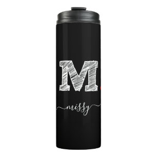 Retro Sketch Monogram Letter M, Thermal Tumbler
