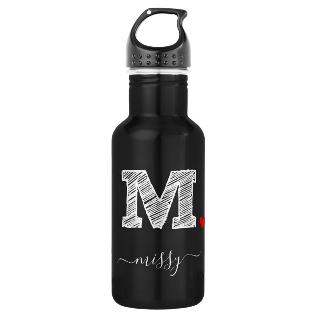 Retro Sketch Monogram Letter M, Water Bottle (Front)