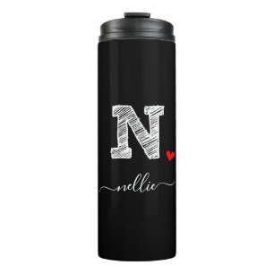 Retro Sketch Monogram Letter N, Thermal Tumbler