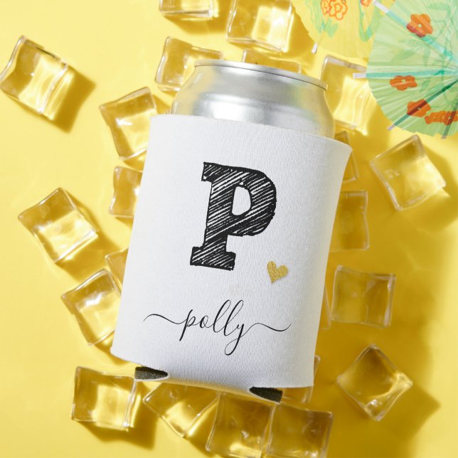 Retro Sketch Monogram Letter P, Can Cooler (In Situ Summer)