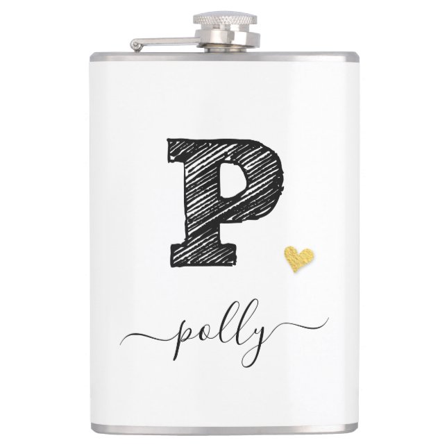 Retro Sketch Monogram Letter P, Flask (Front)
