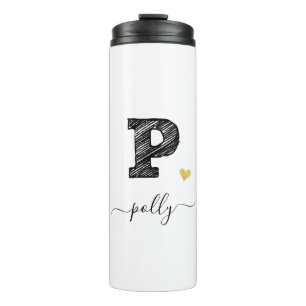 Retro Sketch Monogram Letter P, Thermal Tumbler