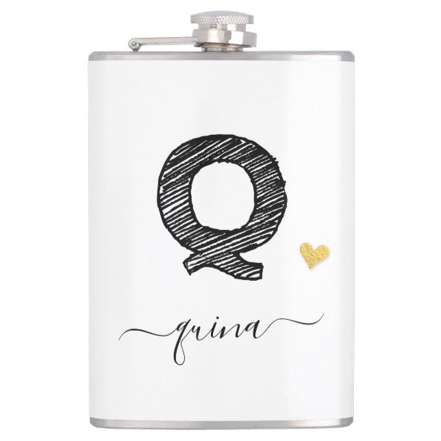 Retro Sketch Monogram Letter Q, Flask (Front)