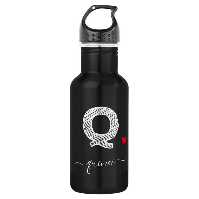 Retro Sketch Monogram Letter Q, Water Bottle (Front)