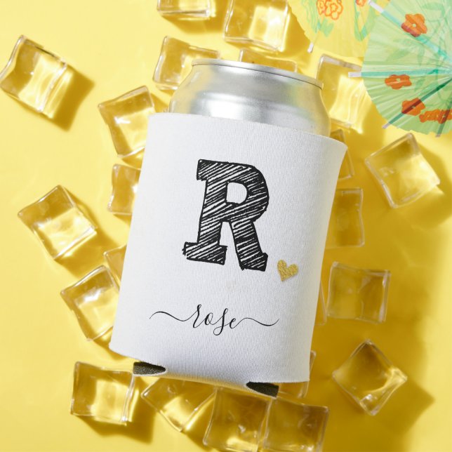 Retro Sketch Monogram Letter R, Can Cooler (In Situ Summer)