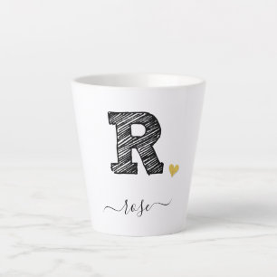 Retro Sketch Monogram Letter R, Latte Mug