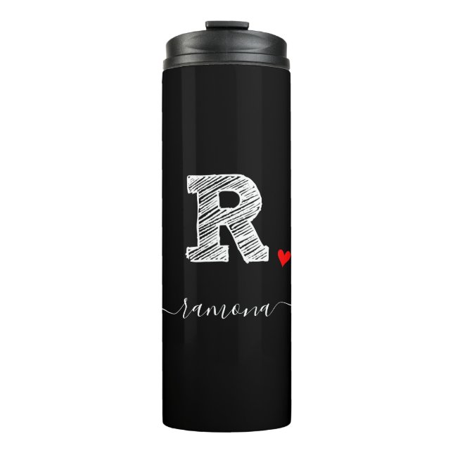 Retro Sketch Monogram Letter R, Thermal Tumbler (Front)