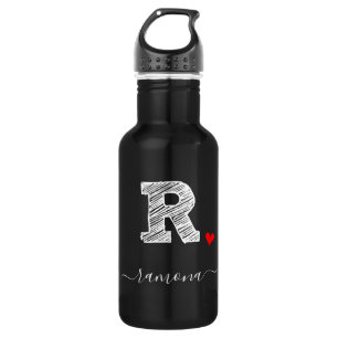 Retro Sketch Monogram Letter R, Water Bottle