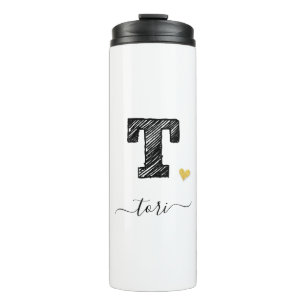 Retro Sketch Monogram Letter T, Thermal Tumbler