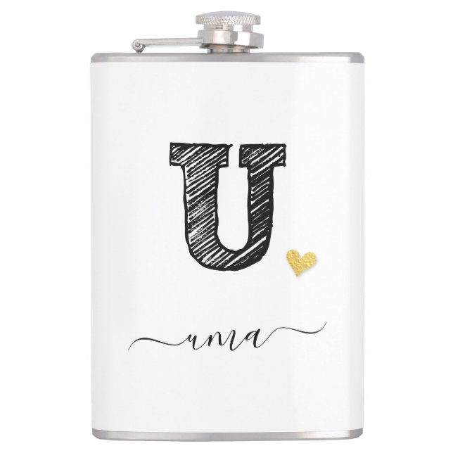 Retro Sketch Monogram Letter U, Flask (Front)