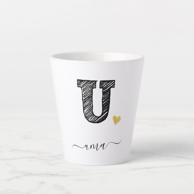 Retro Sketch Monogram Letter U, Latte Mug (Front)