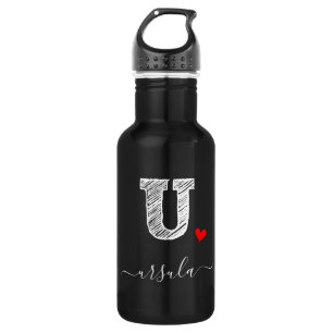 Retro Sketch Monogram Letter U, Water Bottle