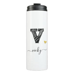 Retro Sketch Monogram Letter V, Thermal Tumbler