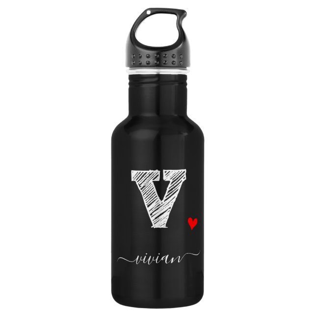 Retro Sketch Monogram Letter V, Water Bottle (Front)