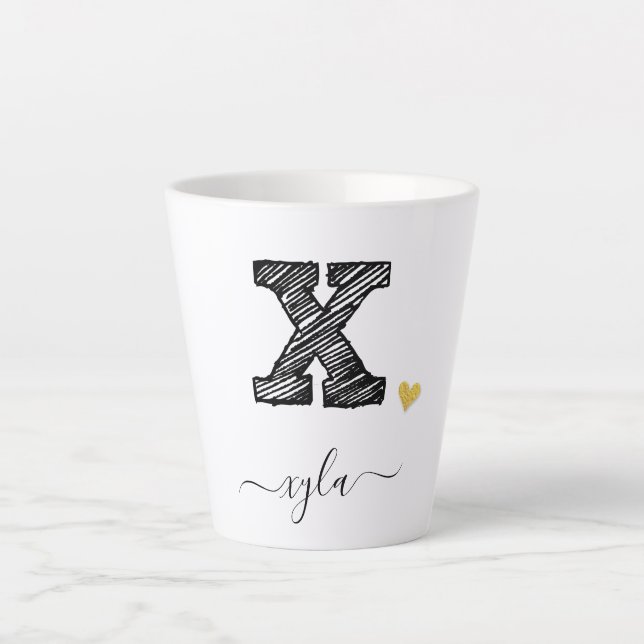 Retro Sketch Monogram Letter X, Latte Mug (Front)