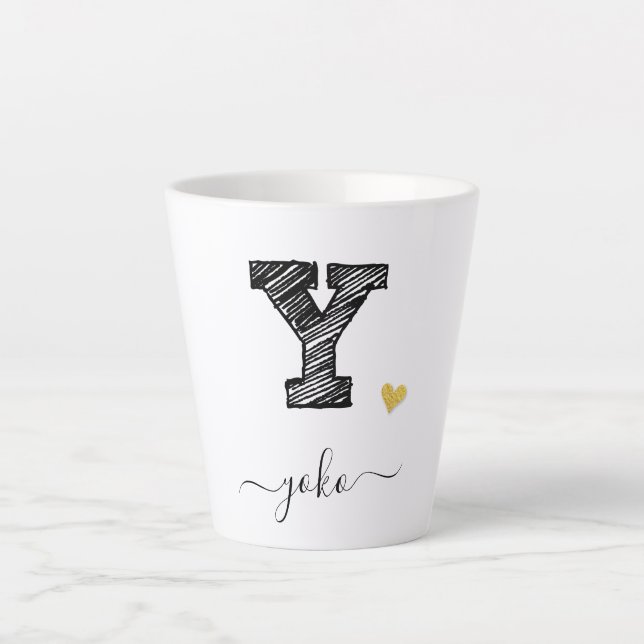 Retro Sketch Monogram Letter Y, Latte Mug (Front)