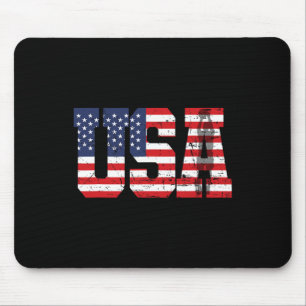 Retro Sketll Player Silhouette American Flag Usa  Mouse Pad