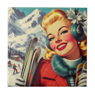 Retro Ski Girl Tile