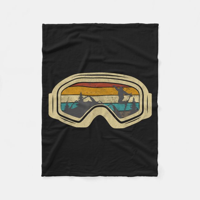 Retro ski goggles mountain snow winter vacation fleece blanket (Front)
