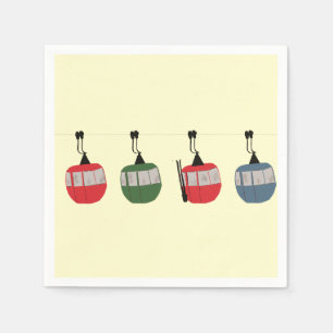 Retro Ski Gondola Lift Skiers Cream Napkin