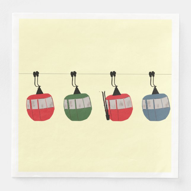 Retro Ski Gondola Lift Skiers Cream Napkin (Front)