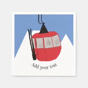 Retro Ski Lift Skiing Snow Mountain Illustration Napkin