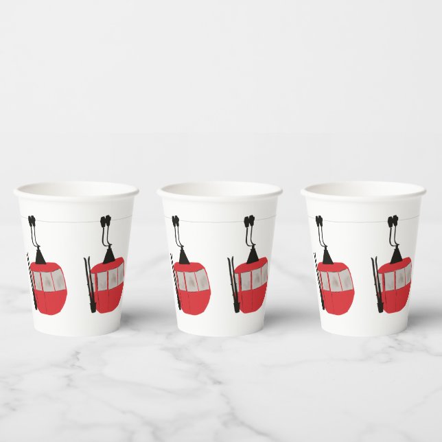 Retro Ski Lift Skiing Snow Mountain Illustration Paper Cups (Multi)