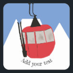 Retro Ski Lift Skiing Snow Mountain Illustration Square Sticker<br><div class="desc">Modern ski themed gift for him and her. Retro ski lift gondola illustration pattern for skier. Skiing themed home decor and gifts.</div>