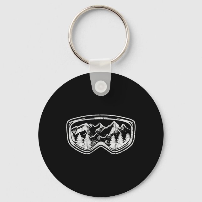 Retro Ski Snowboard Goggles Gift Skiing Snow Winte Keychain (Front)