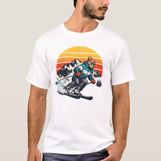 Retro Ski Sunset Design Vintage T-Shirt (Front)