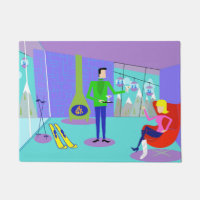 Retro Ski Vacation Door Mat