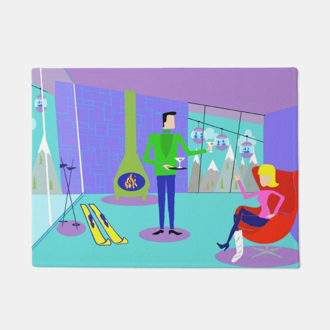 Retro Ski Vacation Door Mat (Front)