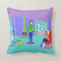 Retro Ski Vacation Throw Pillow