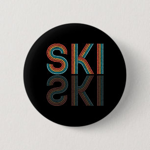 Retro Ski Vintage 80s 90s Winter Sport Skiing Men  2 Inch Round Button