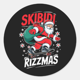 Retro Skibidi Rizzmas Funny Santa Clause Skating B Classic Round Sticker