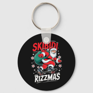 Retro Skibidi Rizzmas Funny Santa Clause Skating B Keychain