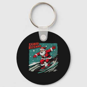 Retro Skibidi Rizzmas Funny Santa Clause Skating B Keychain