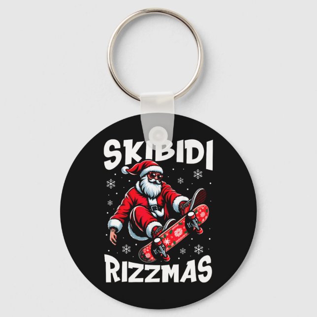 Retro Skibidi Rizzmas Funny Santa Clause Skating B Keychain (Front)