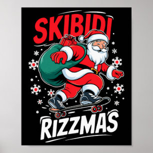 Retro Skibidi Rizzmas Funny Santa Clause Skating B Poster