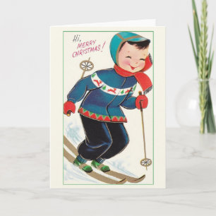 Retro Skier Christmas Greeting Card