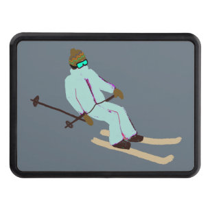 Retro Skier Skiing Ski Trailer Hitch Cover