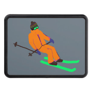 Retro Skier Skiing Ski Trailer Hitch Cover