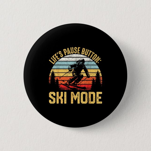 Retro skiing adventure ski snowboard enthusiasts  2 inch round button (Front)