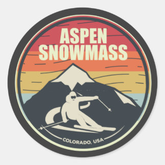Retro Skiing Aspen Snowmass Colorado USA Classic Round Sticker