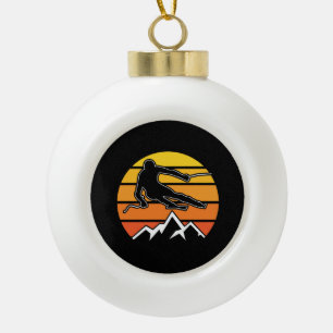 Retro Skiing Ceramic Ball Christmas Ornament