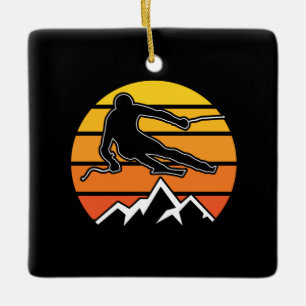 Retro Skiing Ceramic Ornament