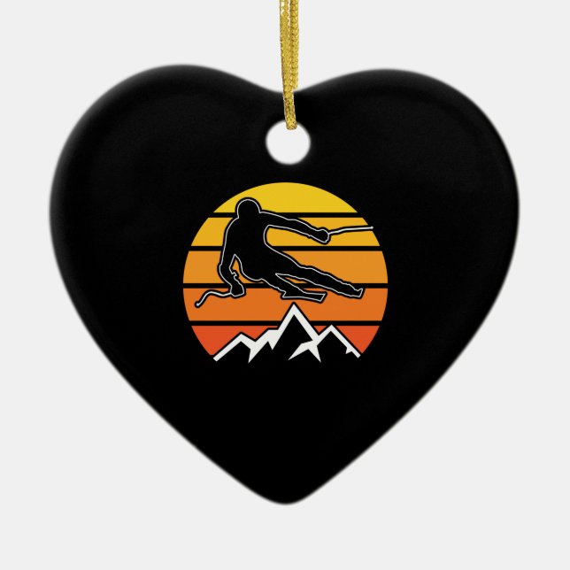 Retro Skiing Ceramic Ornament (Front)