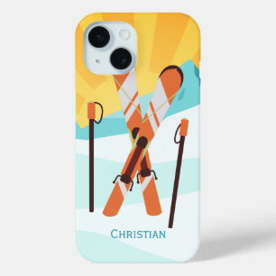 Retro Skiing Design with Snowy Landscape iPhone 15 Case