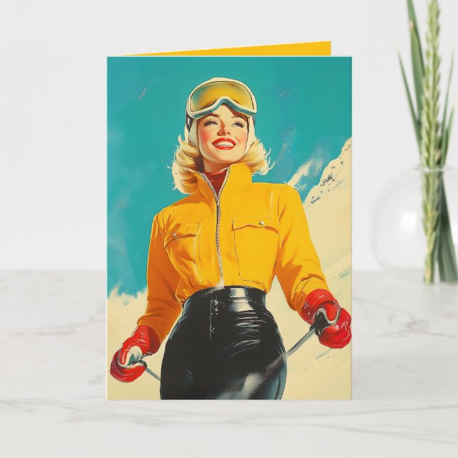 Retro Skiing Glamour Vintage Winter Adventure Invitation (Front)